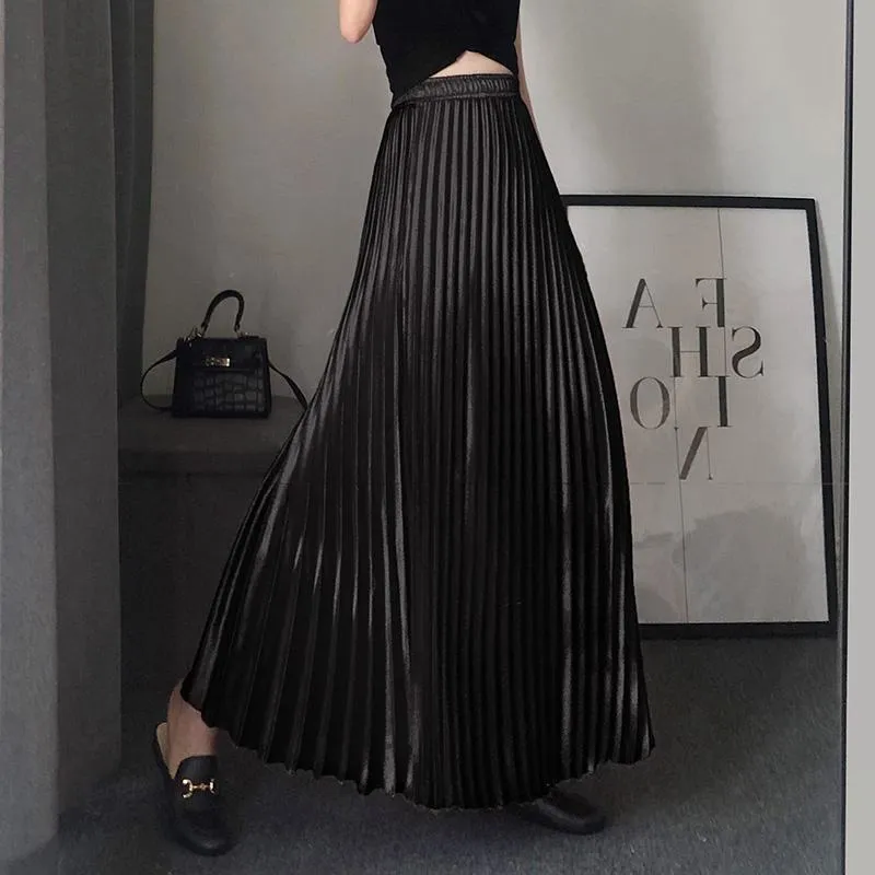 Accordion Pleat Skirt Solid Versatile Satin Skirt