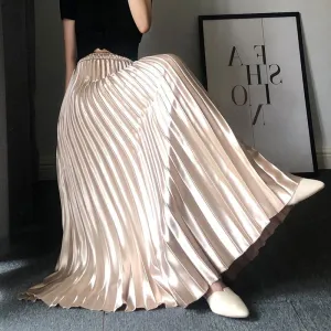 Accordion Pleat Skirt Solid Versatile Satin Skirt