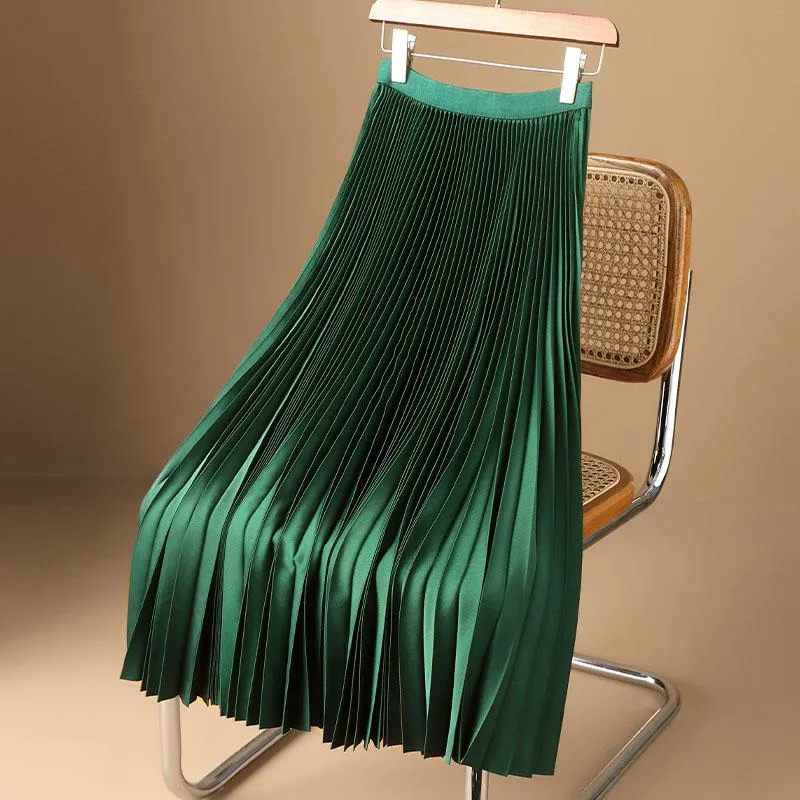 Accordion Pleat Skirt Solid Versatile Satin Skirt