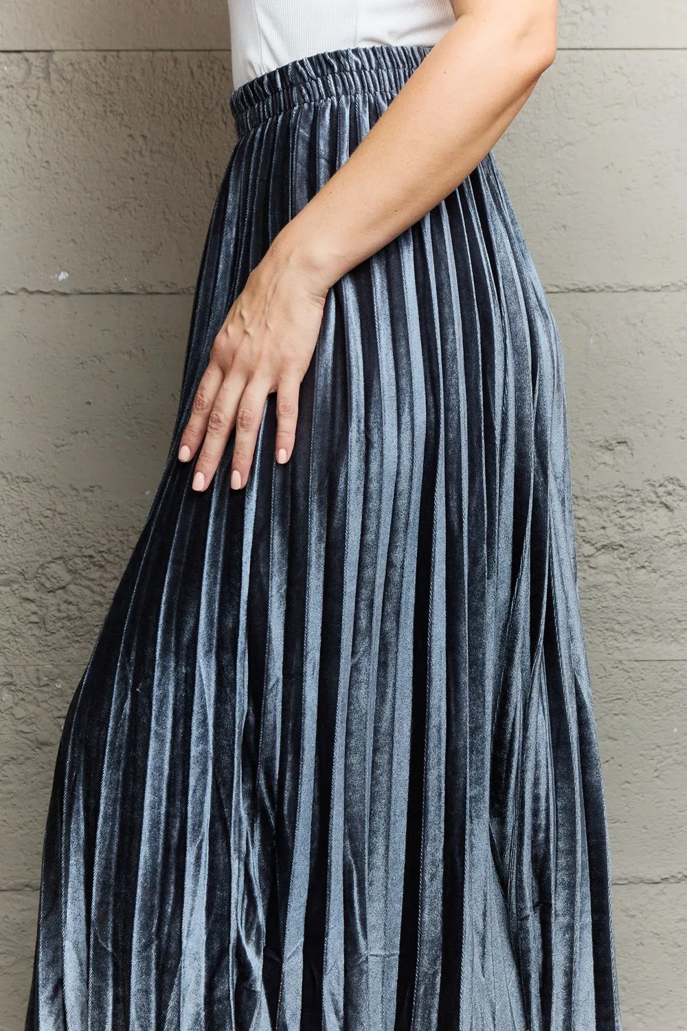 Accordion Pleated Flowy Midi Skirt