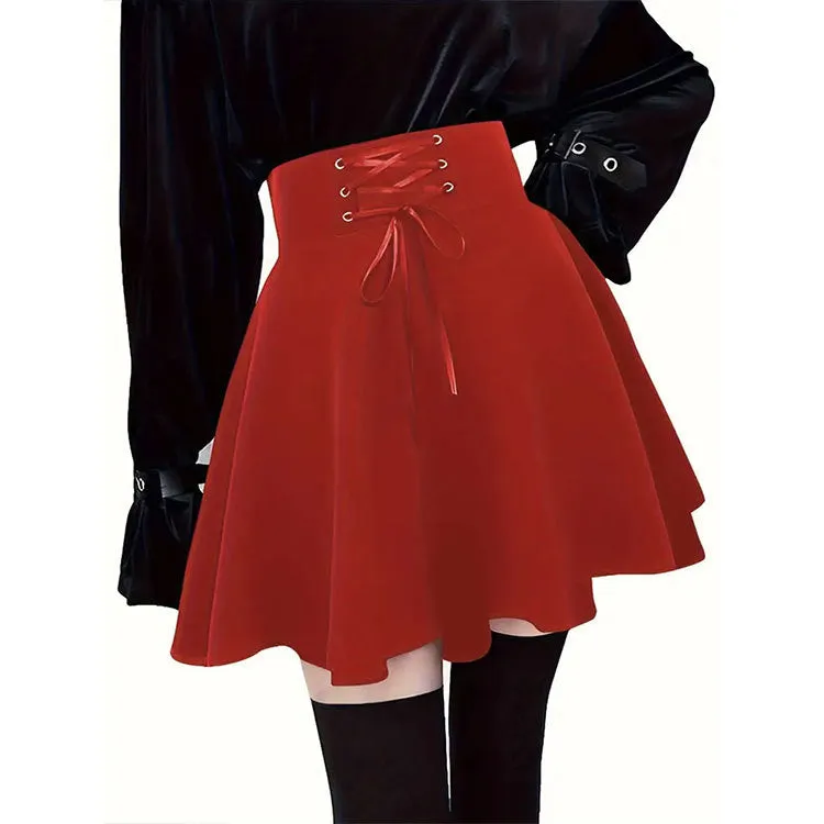 Aiertu guys in skirts Million Holy Festival Gothic High Waist Mini Skirt Elastic Strap A- line Skirt