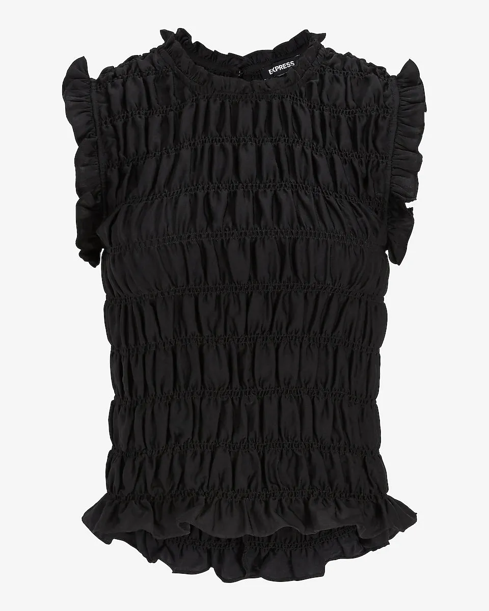 Allover Smocked Tank Top in Pitch Black