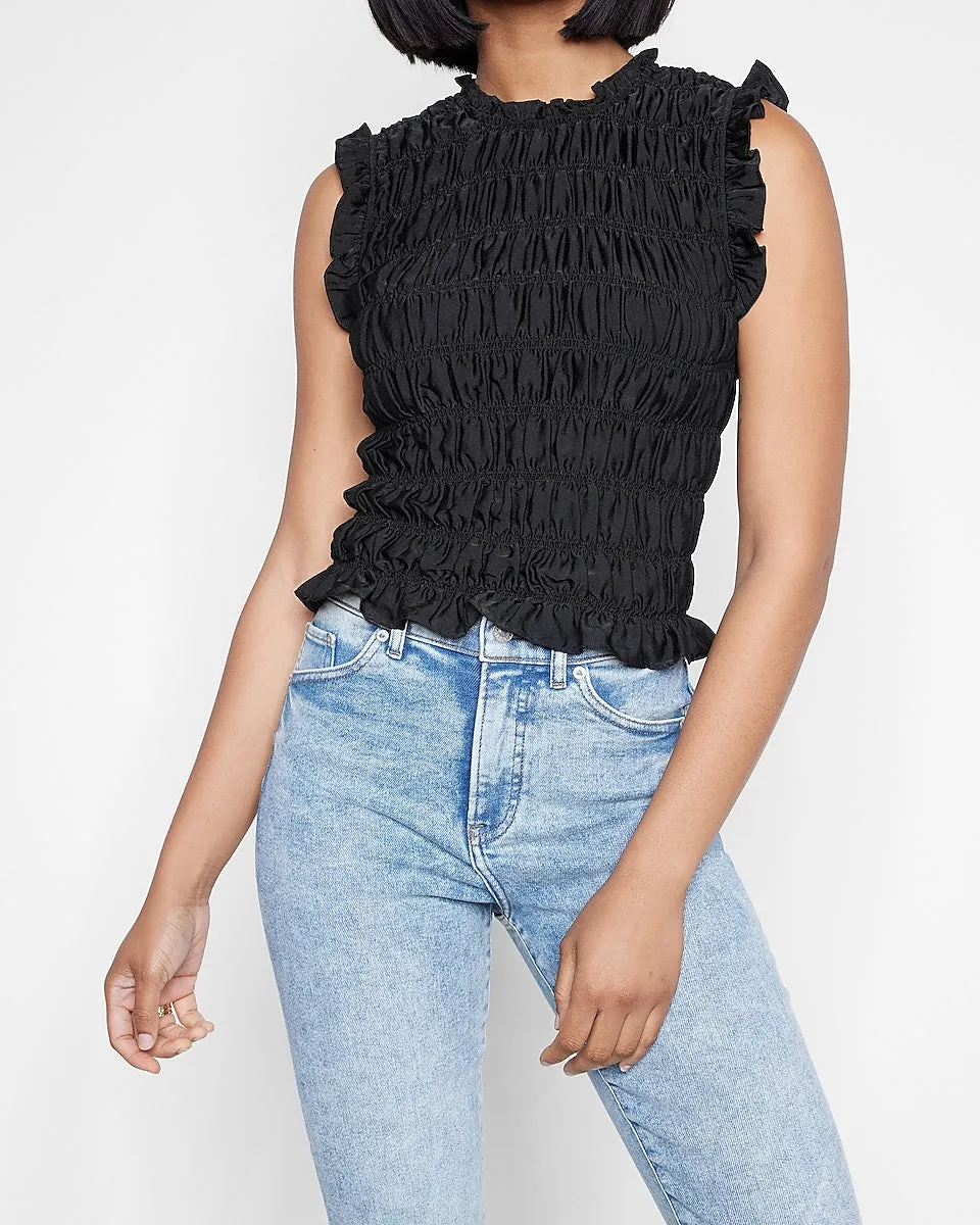 Allover Smocked Tank Top in Pitch Black