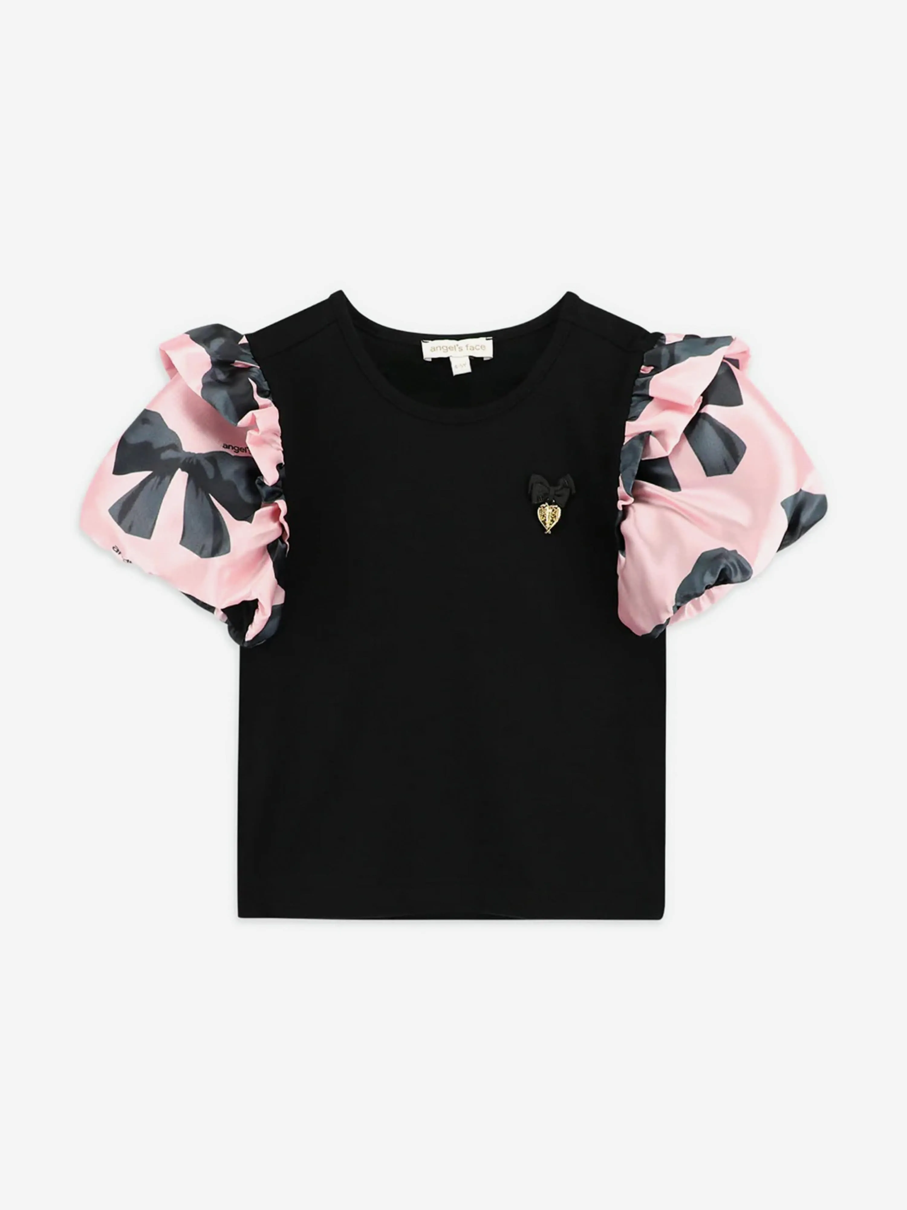 Angels Face Girls Blake Bow Print Top in Black