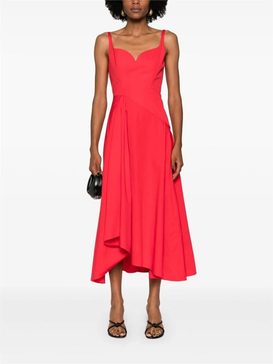 ASYMMETRIC FLARED MIDI DRESS