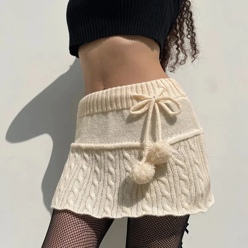 Autumn Winter Fashion Twist Wool Woven Age-Reducing Commuter Hairball Decorated Skirt