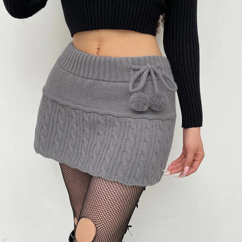 Autumn Winter Fashion Twist Wool Woven Age-Reducing Commuter Hairball Decorated Skirt