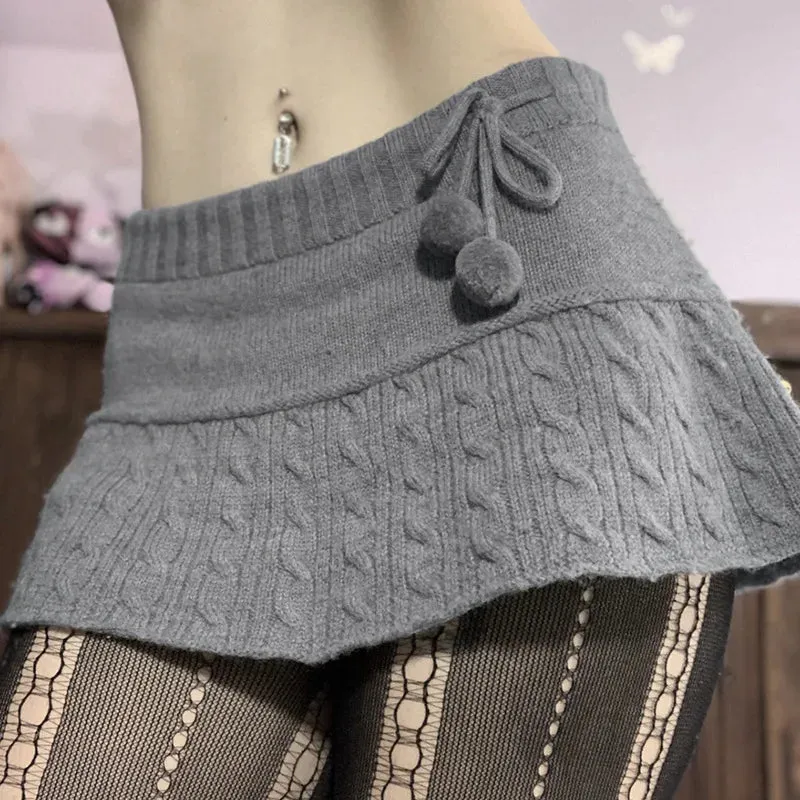 Autumn Winter Fashion Twist Wool Woven Age-Reducing Commuter Hairball Decorated Skirt