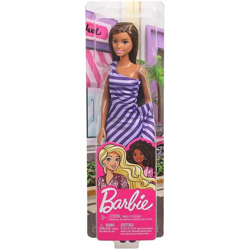 Barbie Glitz Doll (Purple Stripe Ruffle Dress), Multicolor