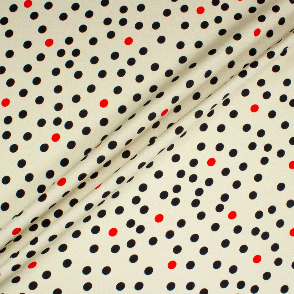 Black & Red Spotted Beige Stretch Silk Crêpe