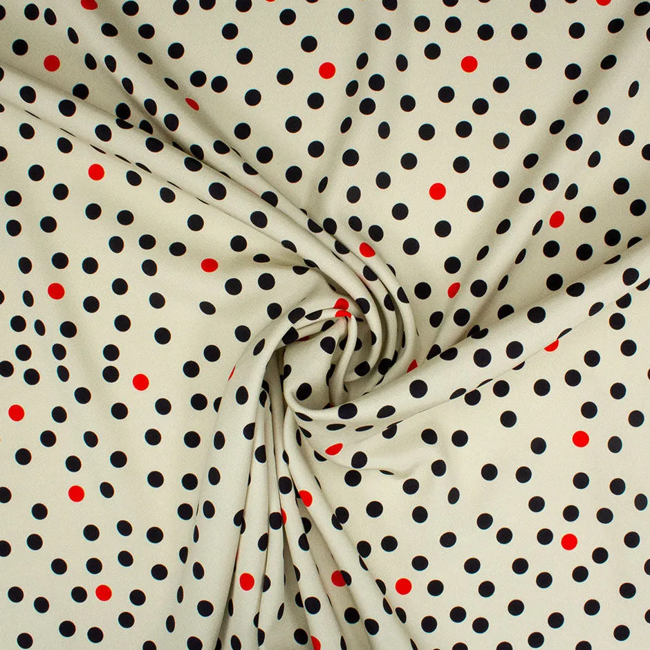 Black & Red Spotted Beige Stretch Silk Crêpe