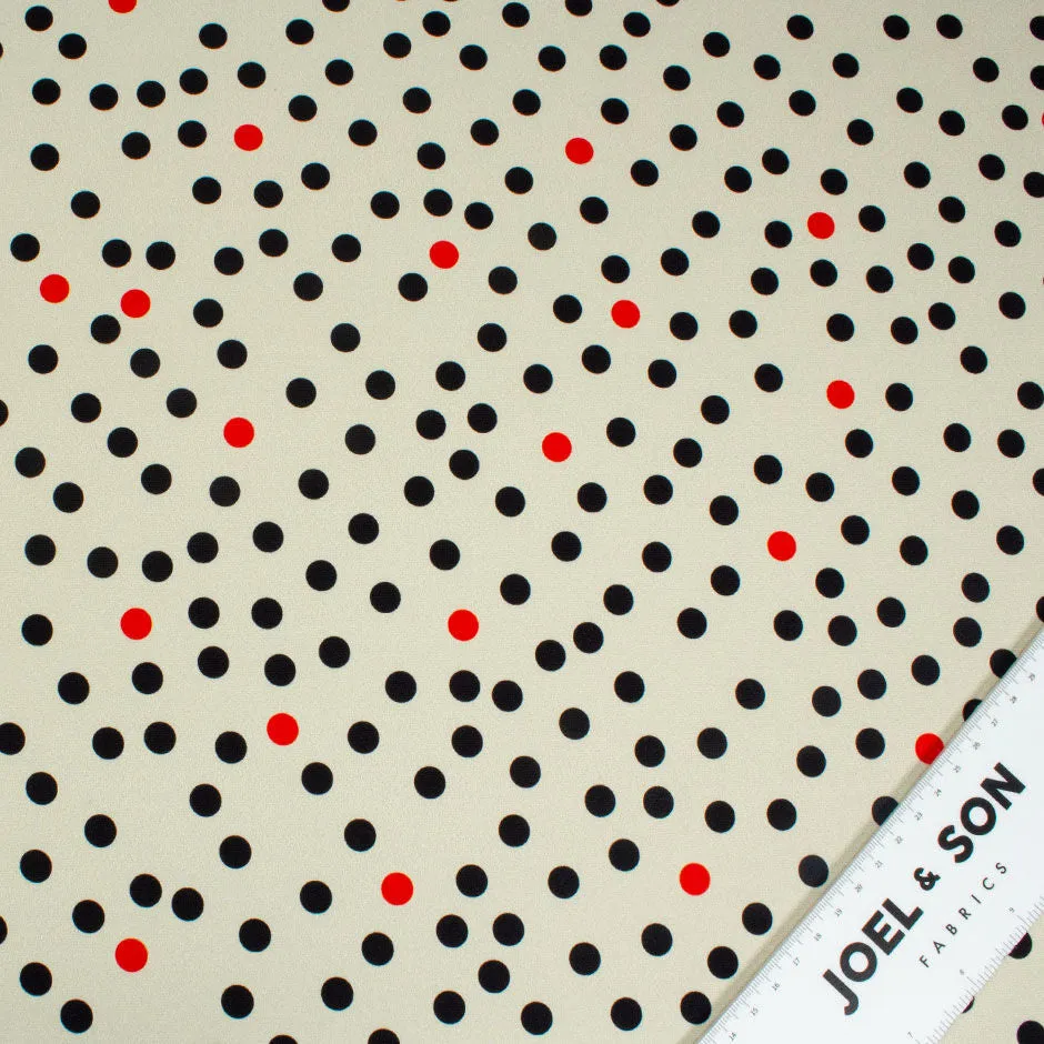 Black & Red Spotted Beige Stretch Silk Crêpe