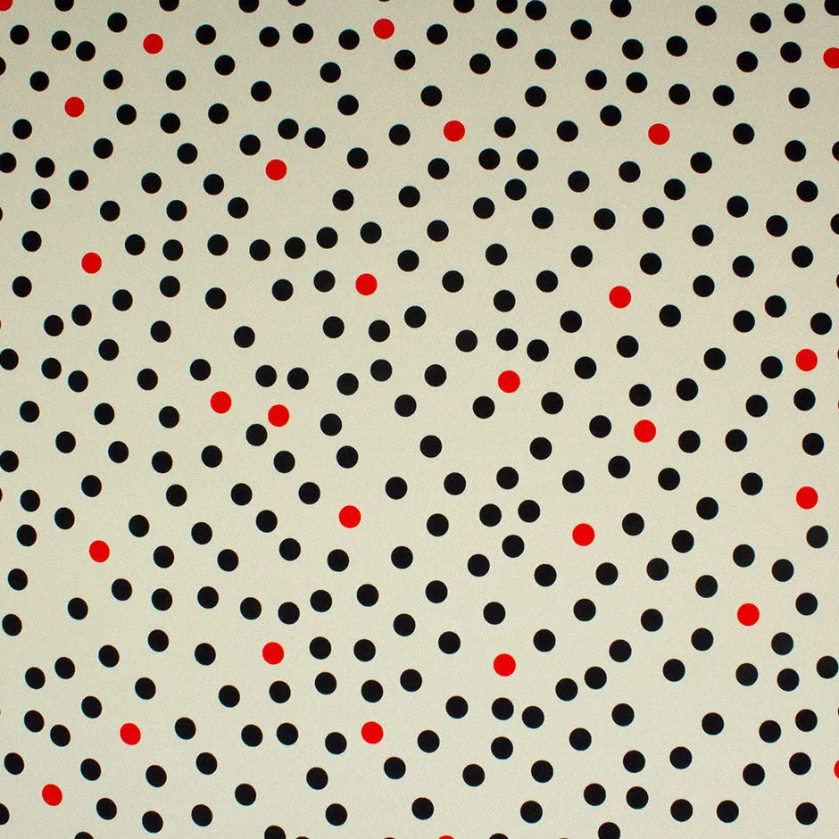 Black & Red Spotted Beige Stretch Silk Crêpe