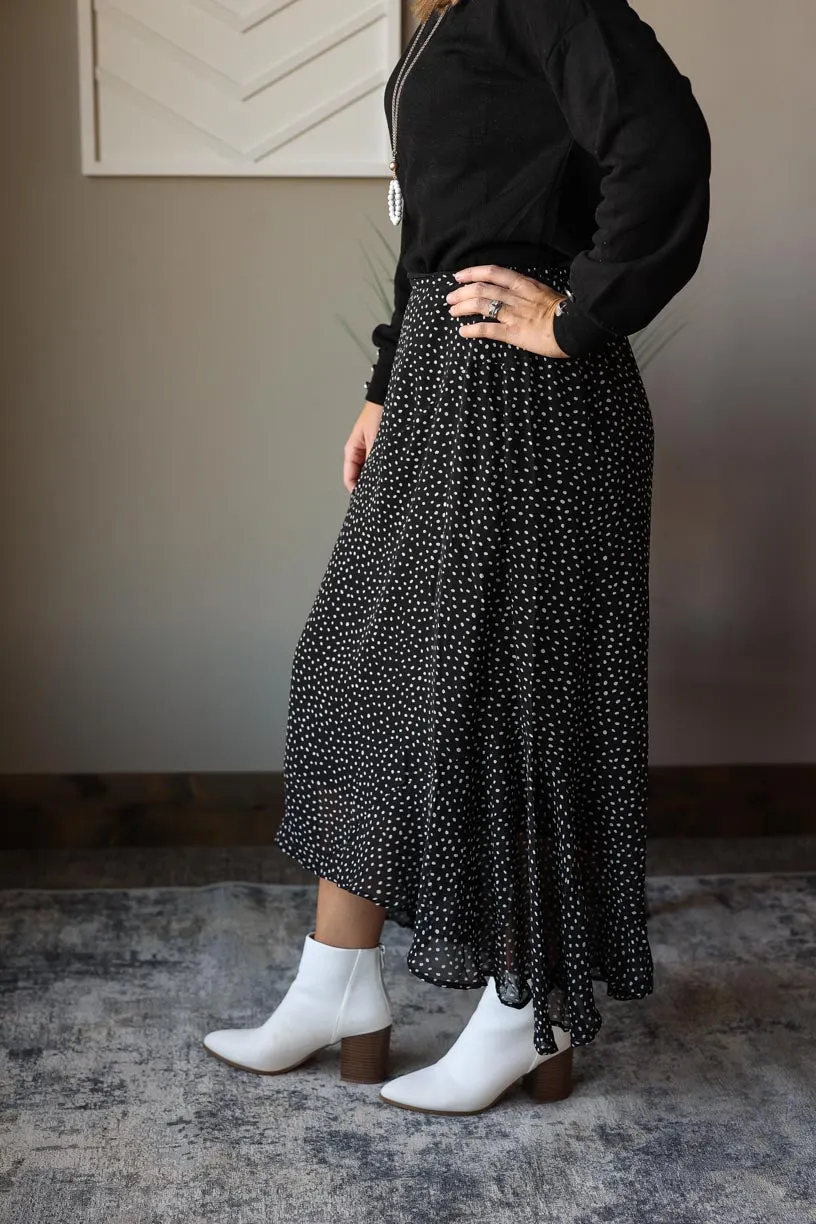 Black Ivory Polka Dot Hi-Low Skirt