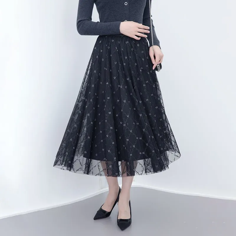 Black Tulle Midi Skirts