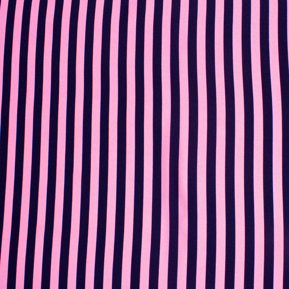 Bubble Gum Pink & Blue Candy Striped Reversed Silk Satin