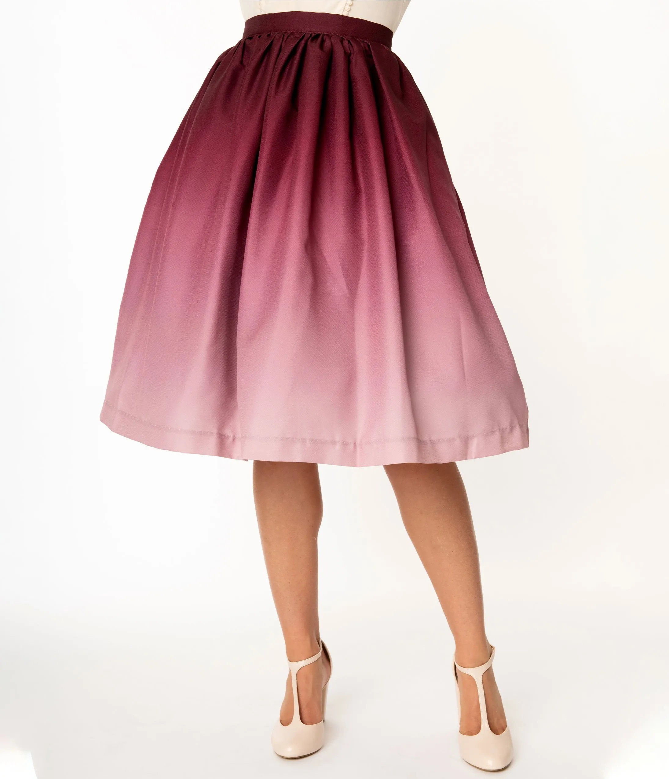 Burgundy Ombre Gathered Swing Skirt