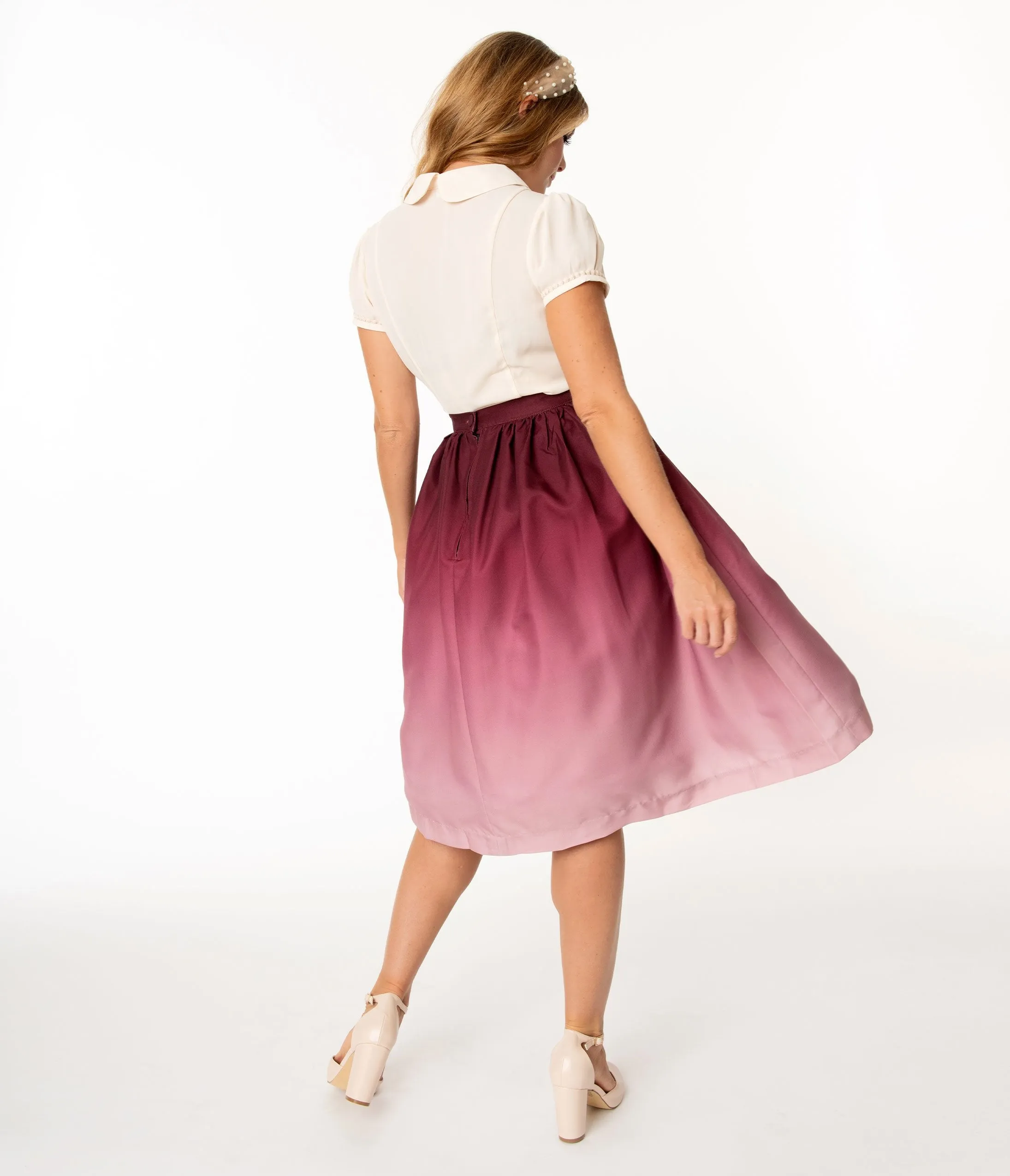 Burgundy Ombre Gathered Swing Skirt