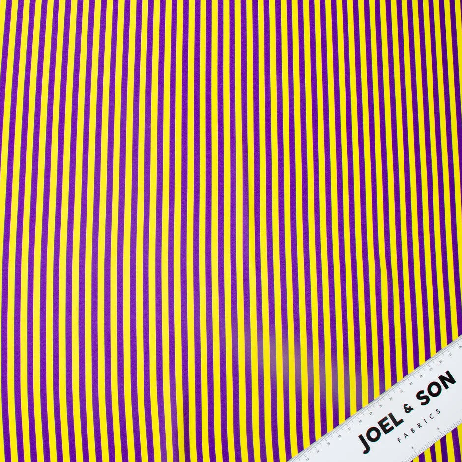 Canary Yellow & Purple Striped Reverse Pure Silk Satin