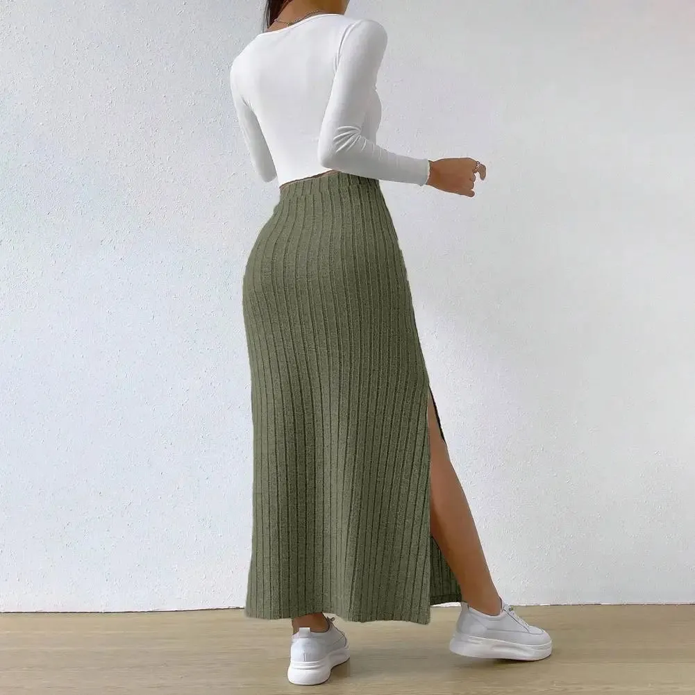 Casual High Waist Sexy Knitted Elegant Solid Office Long Autumn Winter Fashionable Skirt