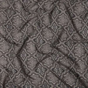 Charcoal Black Viscose Digital Printed Fabric with Paisley Floral Motifs, 110 cm Width-D21294