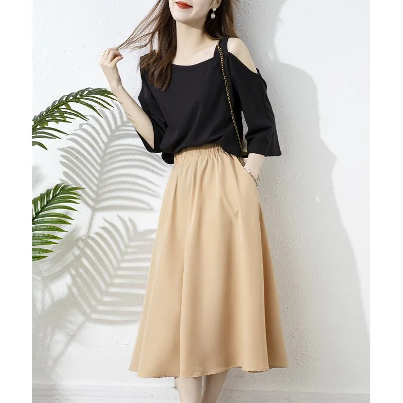 Chic Khaki A-Line Versatile Ruffle Hem Skirt