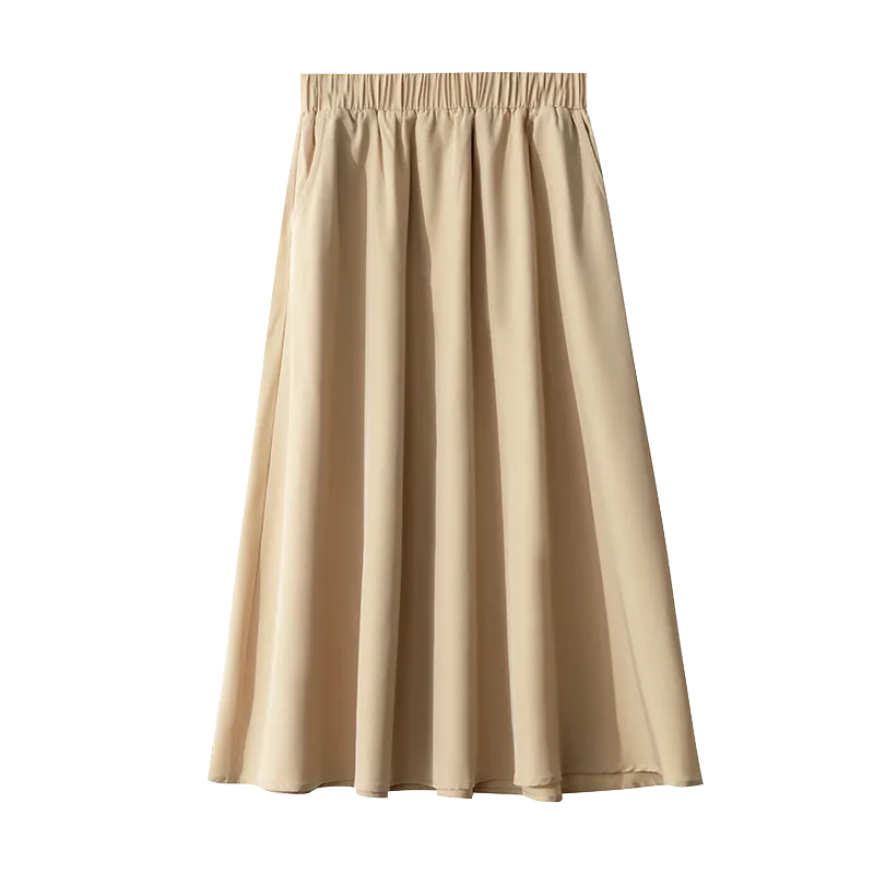 Chic Khaki A-Line Versatile Ruffle Hem Skirt