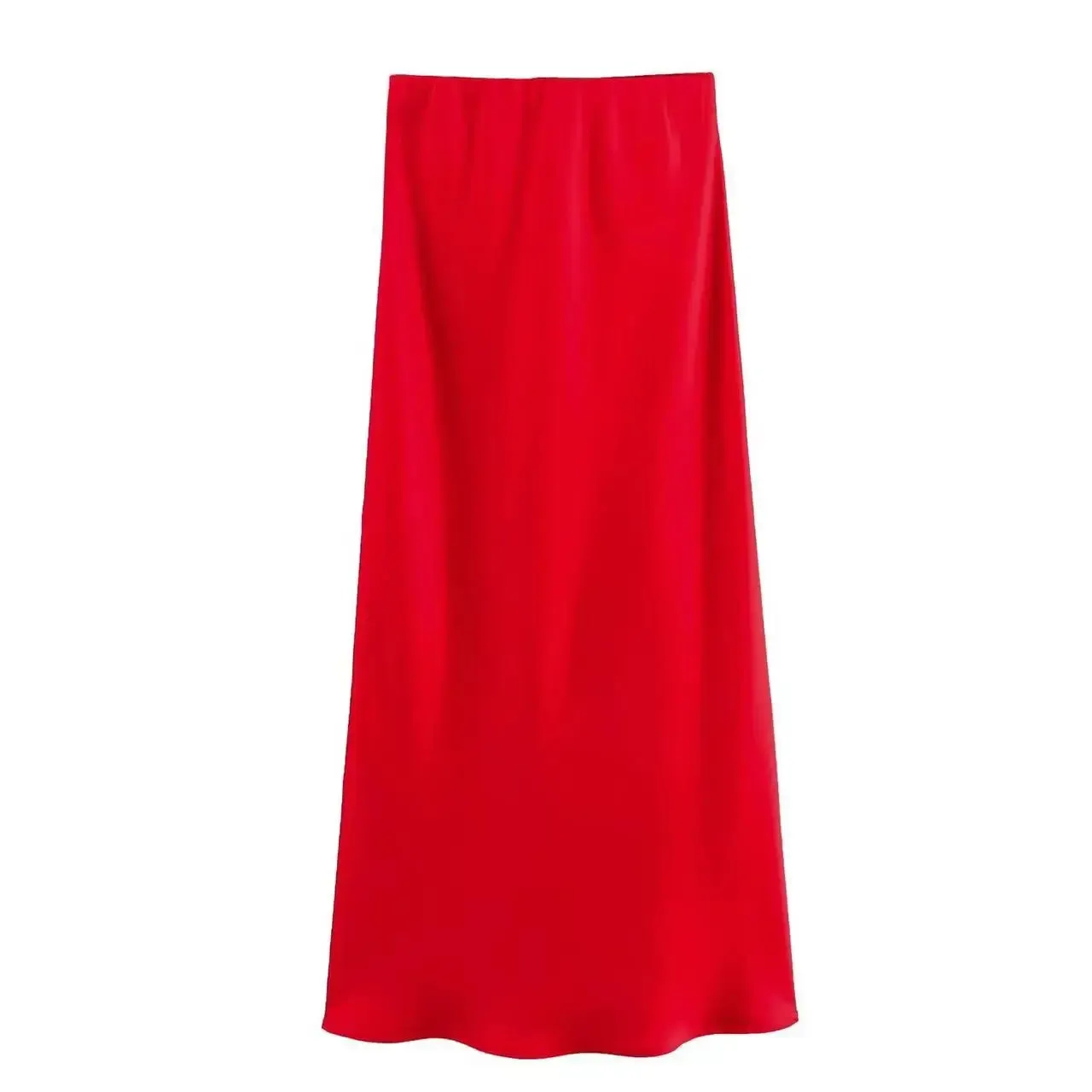 Chic Silk Texture Tight Elegant Solid Satin High Waist Slim Midi Skirt