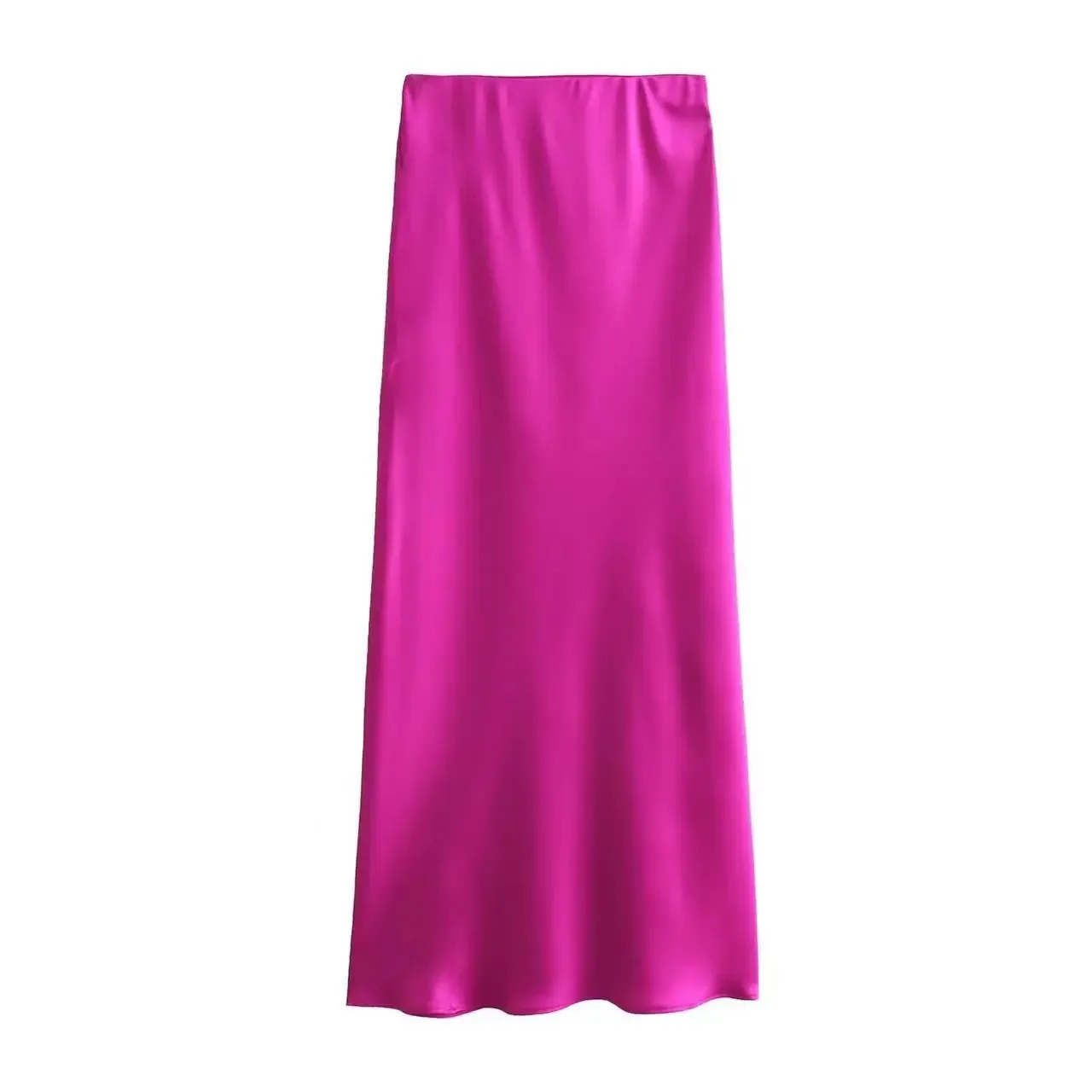 Chic Silk Texture Tight Elegant Solid Satin High Waist Slim Midi Skirt