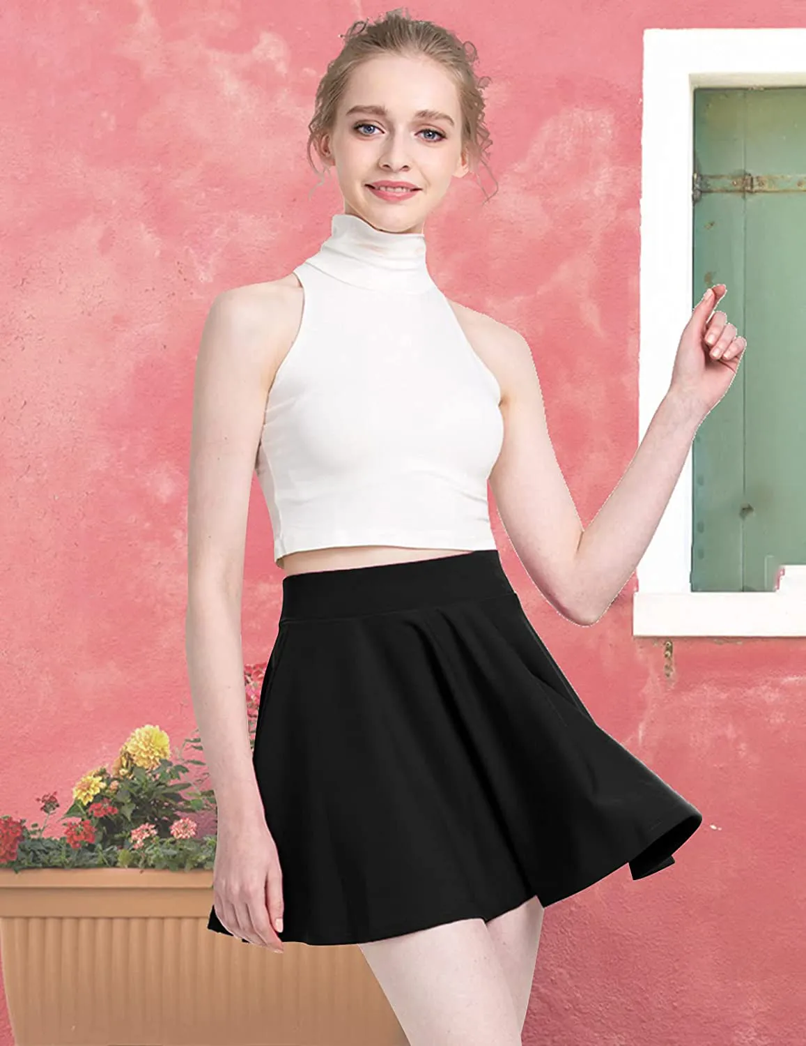 DRESSTELLS Skirt for Women Mini Skirts Versatile A-line Basic Stretchy Flared Skater Skirt