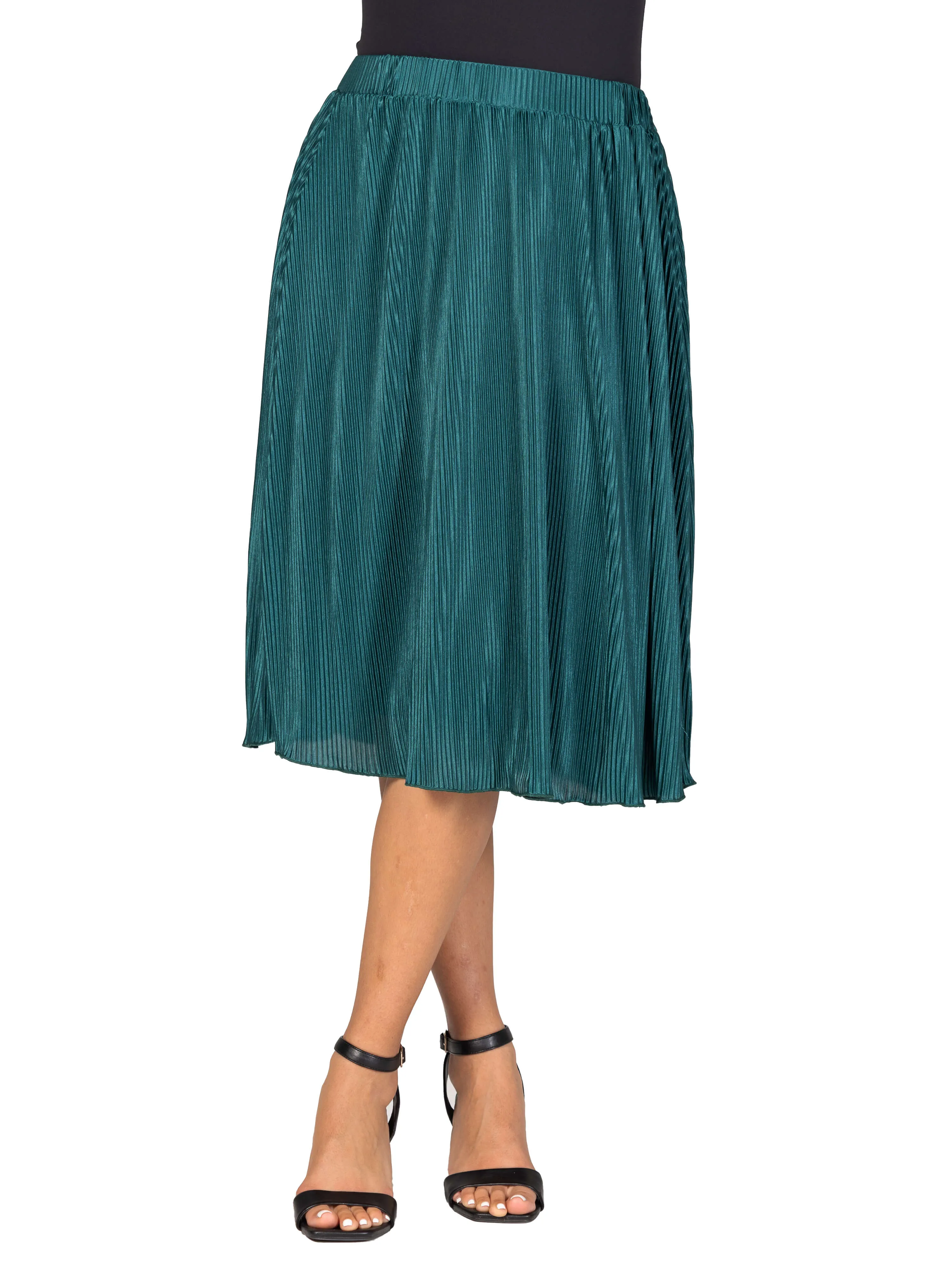 Elegant Accordion Pleated Elastic Waistband Party Midi Skirt