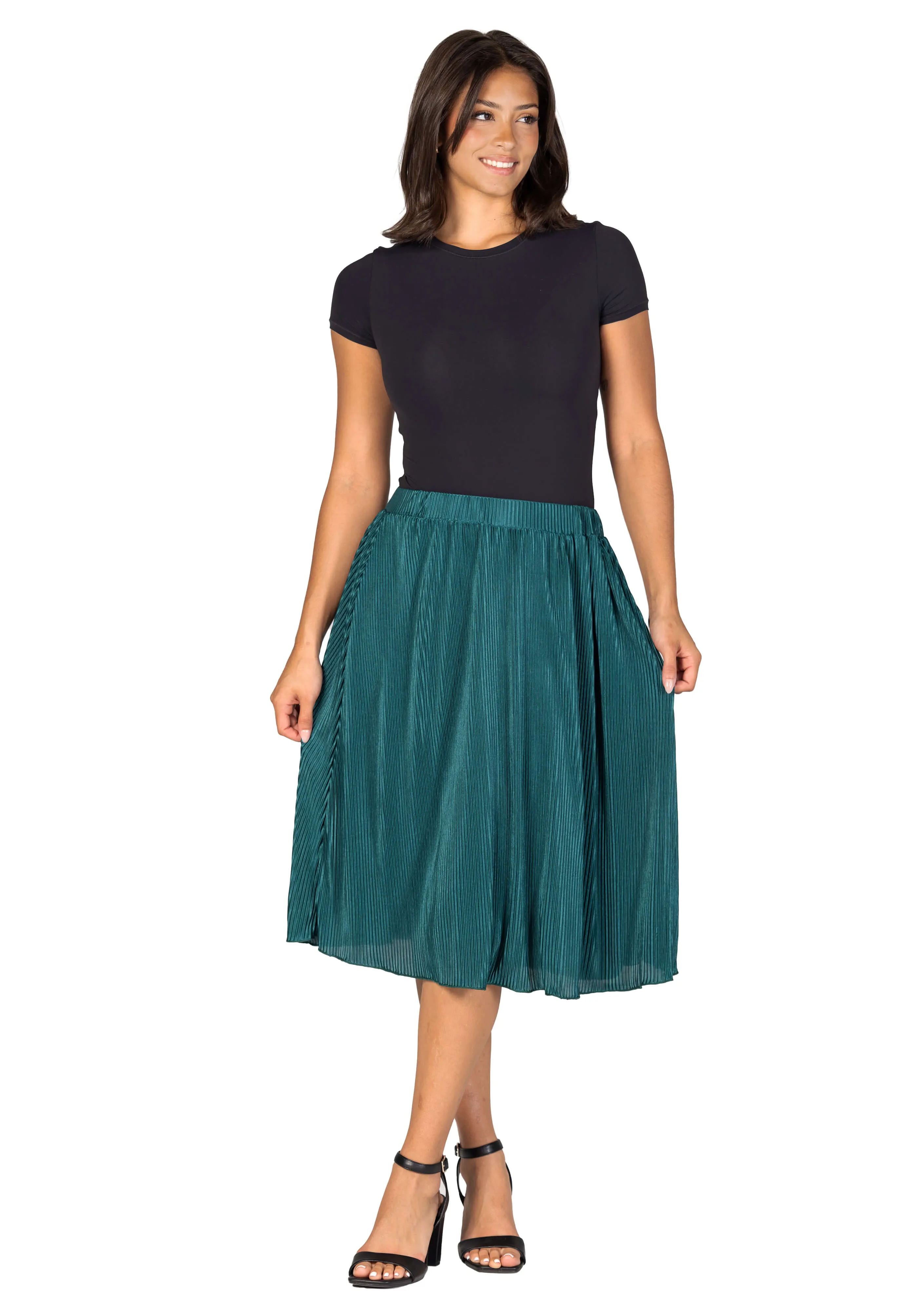 Elegant Accordion Pleated Elastic Waistband Party Midi Skirt