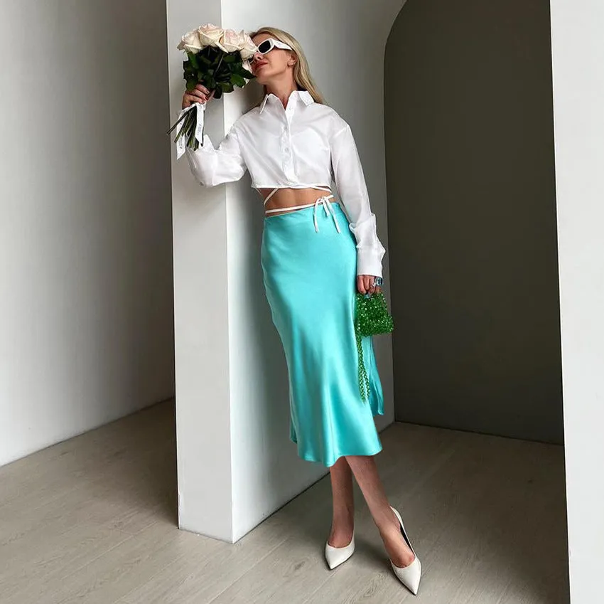 Fashionkova guys in skirts Spring Silk-like Loose Skirt A- Line Sheath Midi Skirt Women's Clothing