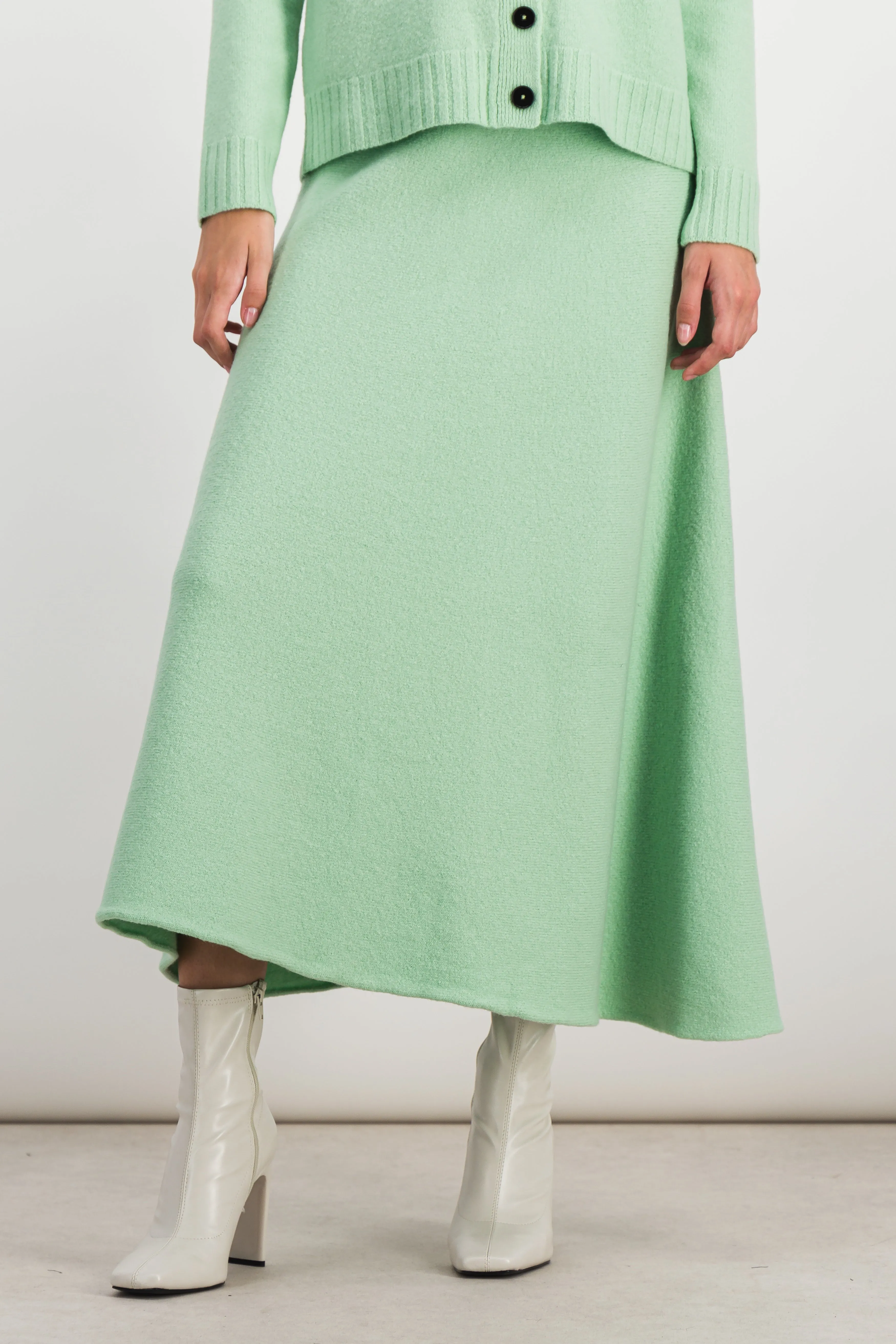 Flared boiled wool midi skirt