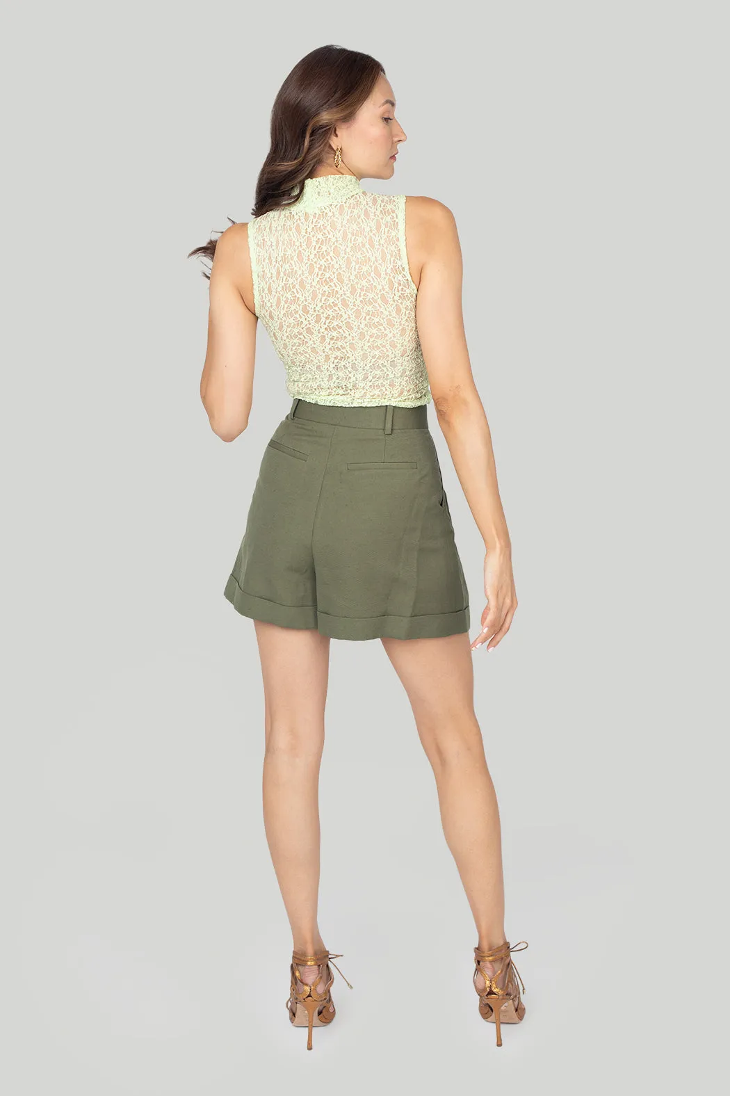 Frame - Mesh Mockneck Tank Top in Mint Green