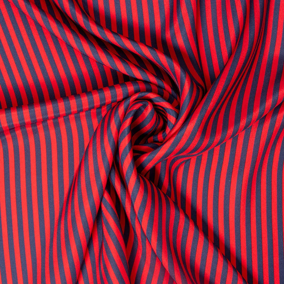 French Blue & Red Striped Reversed Silk Satin