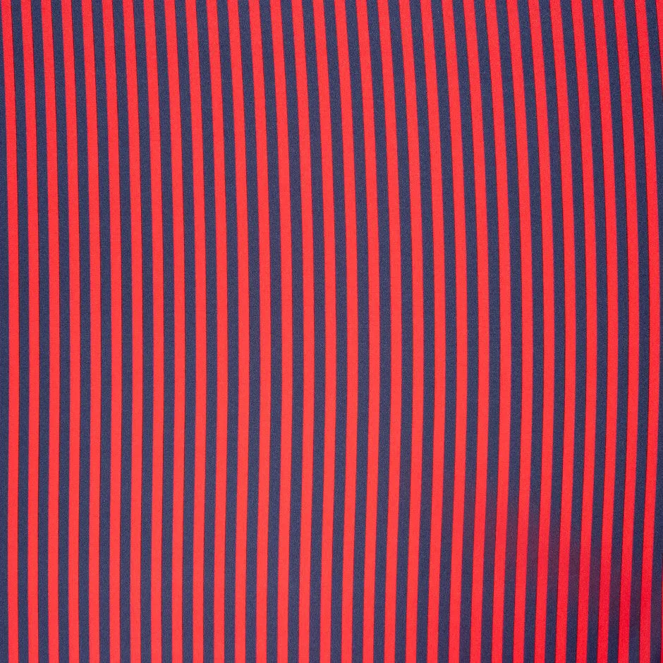 French Blue & Red Striped Reversed Silk Satin