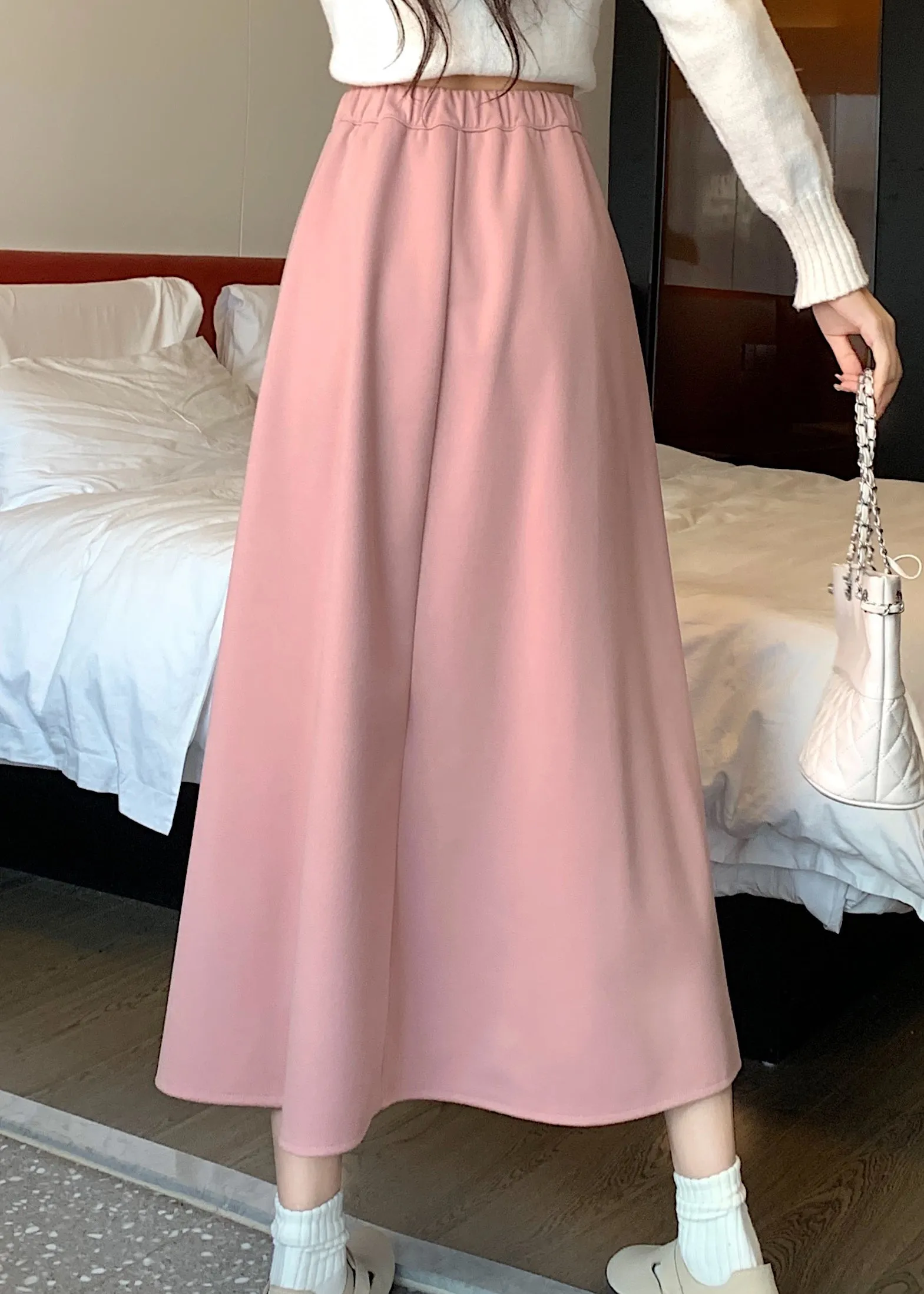 French Versatile Pink High Waist Wrinkled Skirts Spring QQ1011