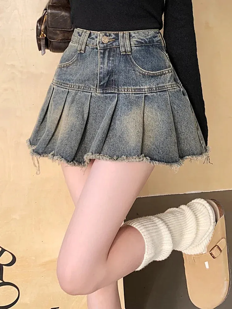 Girlary Spring New Classic Zipper Button Fashion Female Skirts Basic XS-XL Vintage Chic High Waist Slim Casual A-line Women Denim Skirts