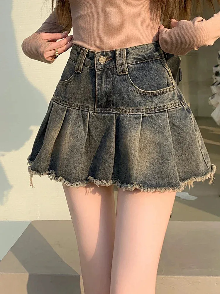 Girlary Spring New Classic Zipper Button Fashion Female Skirts Basic XS-XL Vintage Chic High Waist Slim Casual A-line Women Denim Skirts