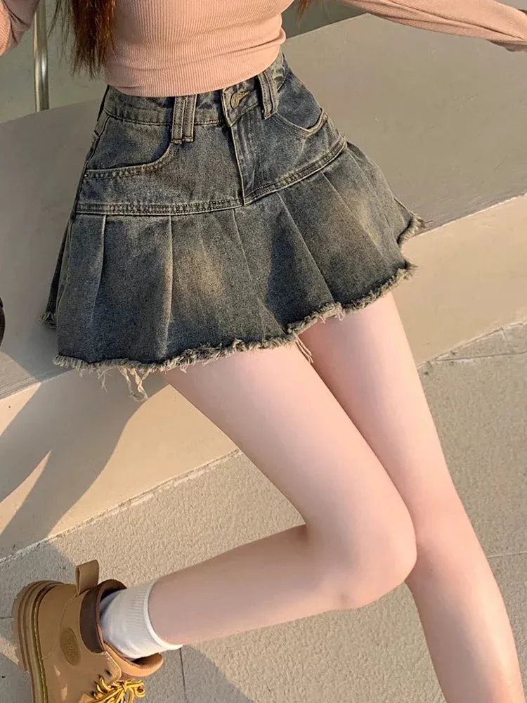 Girlary Spring New Classic Zipper Button Fashion Female Skirts Basic XS-XL Vintage Chic High Waist Slim Casual A-line Women Denim Skirts