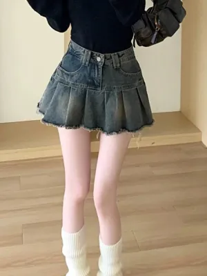 Girlary Spring New Classic Zipper Button Fashion Female Skirts Basic XS-XL Vintage Chic High Waist Slim Casual A-line Women Denim Skirts