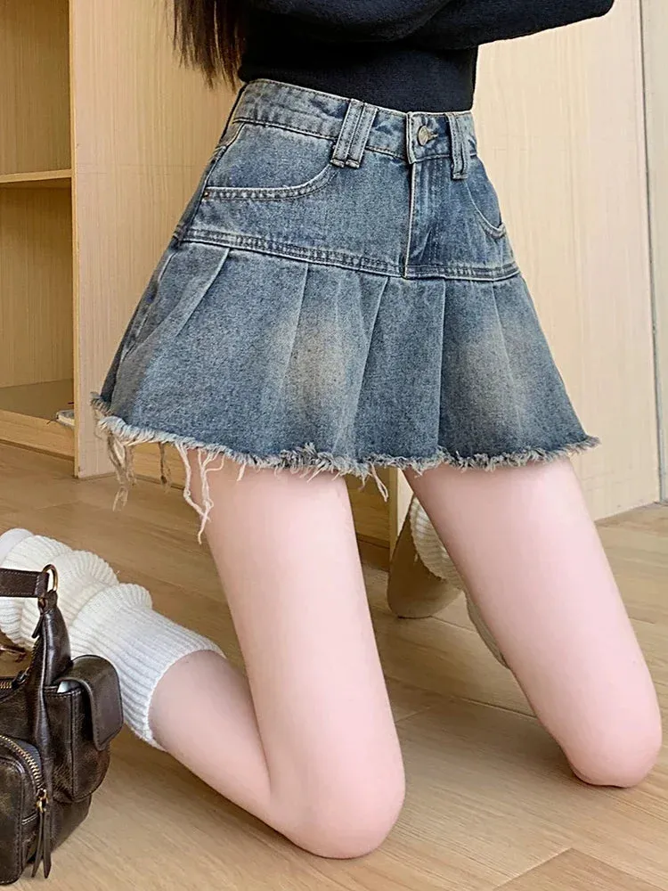 Girlary Spring New Classic Zipper Button Fashion Female Skirts Basic XS-XL Vintage Chic High Waist Slim Casual A-line Women Denim Skirts