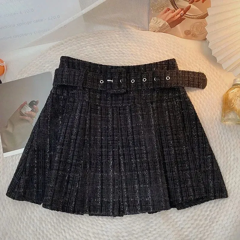 Girlary Y2K Black Skirt A Line Pleated Skirt High Waist Slimskirt Plaid Skirt Women New Gothic Casual Kawaii Skirt Mini Skirt