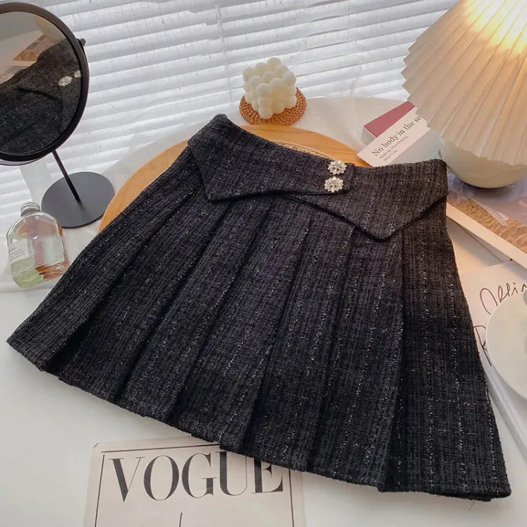 Girlary Y2K Black Skirt A Line Pleated Skirt High Waist Slimskirt Plaid Skirt Women New Gothic Casual Kawaii Skirt Mini Skirt