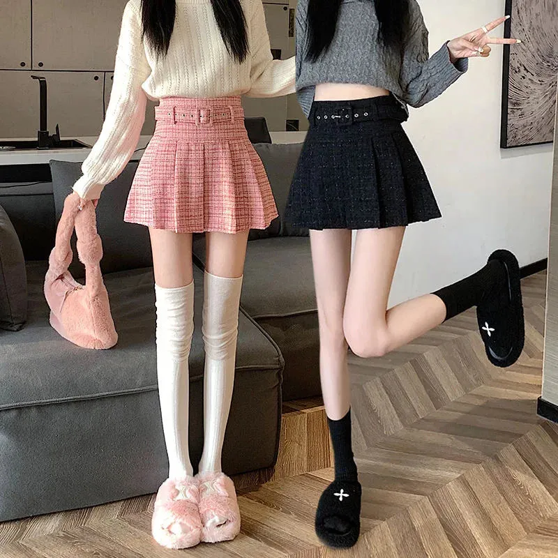 Girlary Y2K Black Skirt A Line Pleated Skirt High Waist Slimskirt Plaid Skirt Women New Gothic Casual Kawaii Skirt Mini Skirt