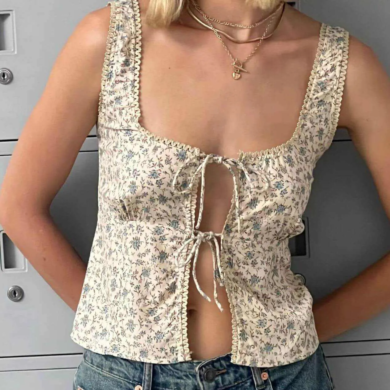 Glow Chic's Lace-up Floral Lace Top