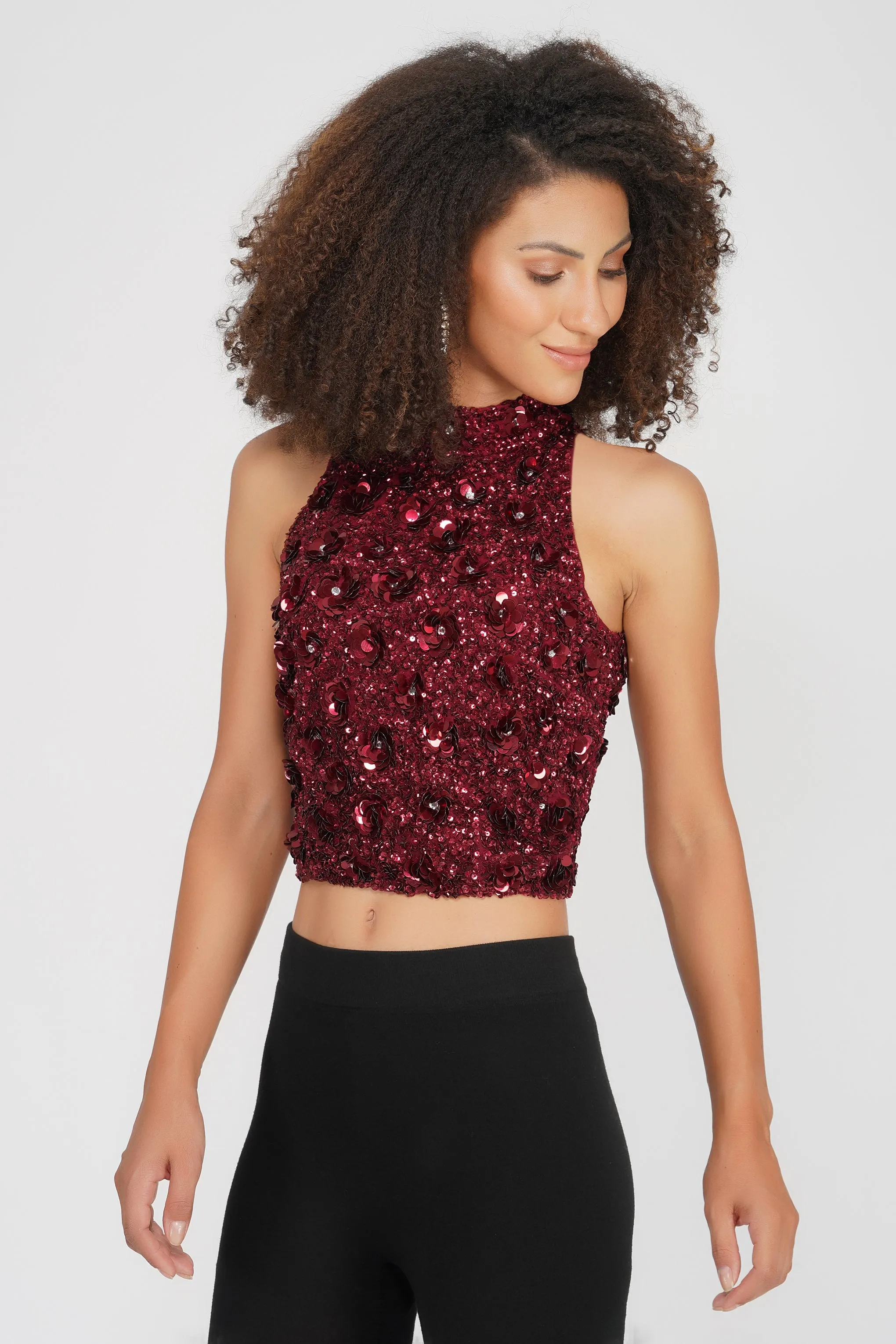 Gui Burgundy Sequin Top