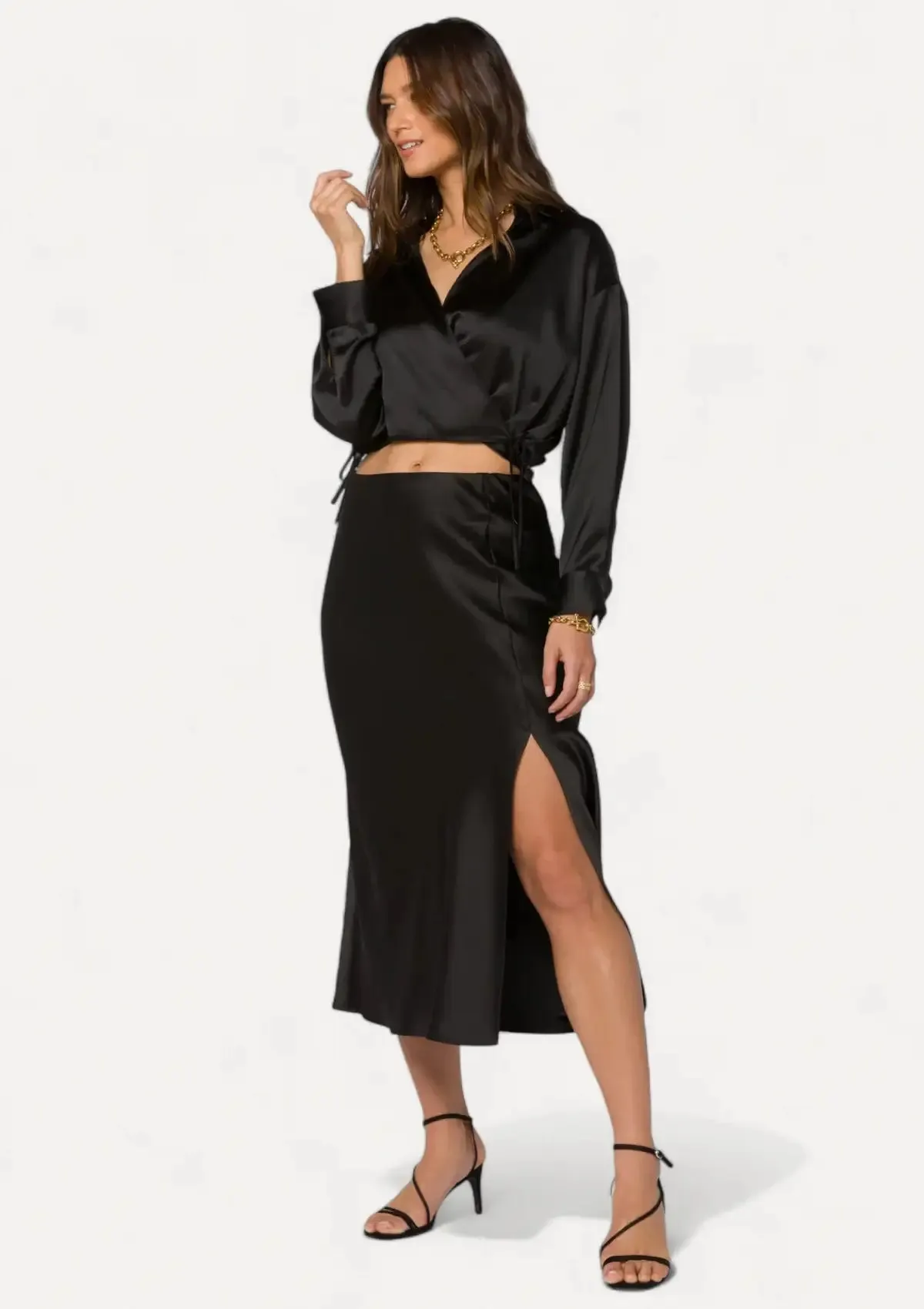 Gypsy Pull-On Satin Midi Skirt