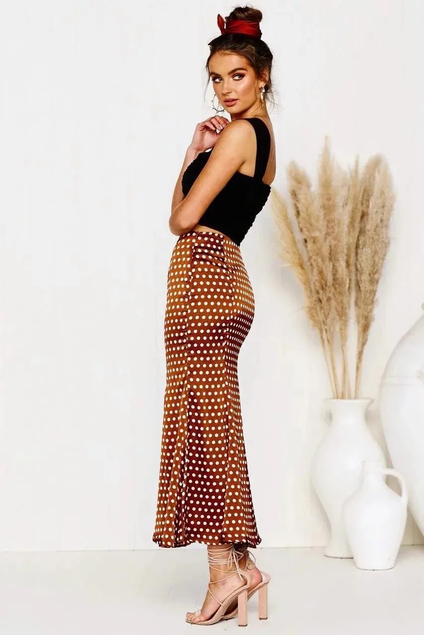 High Waist Bodycon Skirt Autumn Sexy Slim Slimming Wave Dots Midi Skirt